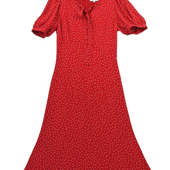 Reformation Red Dot Midi Dress w/ Sheer Sleeves (Size 6) - Picture 2 of 9